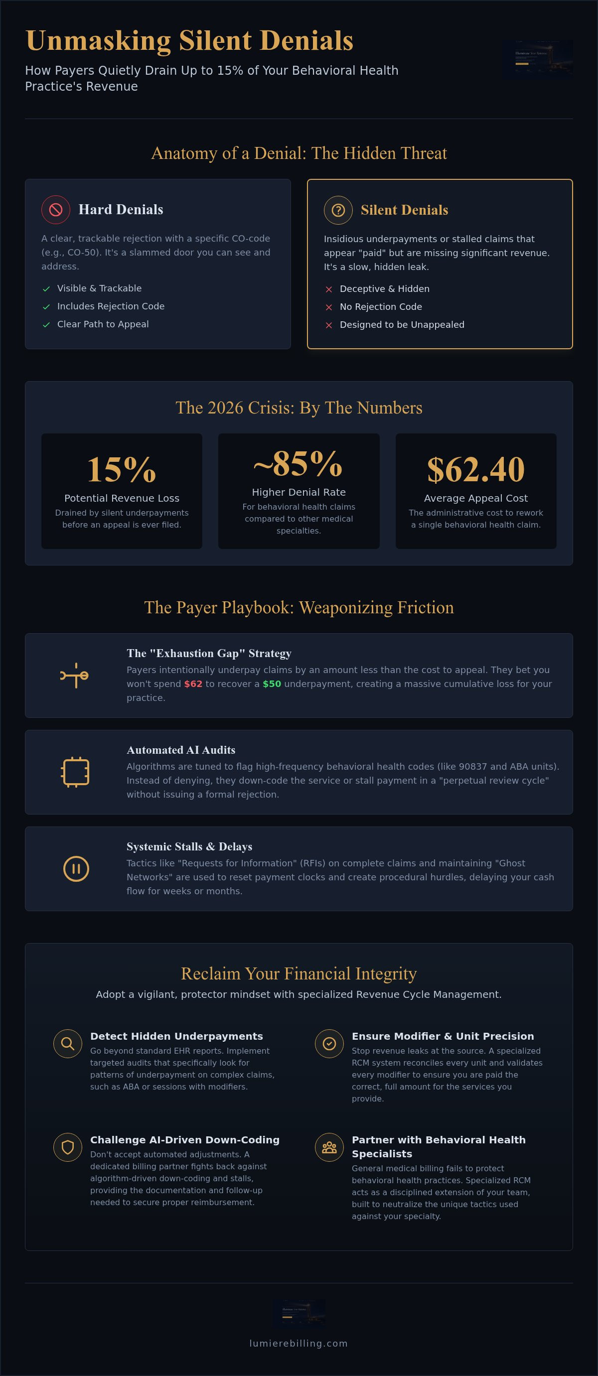 The Silent Denial Crisis in Behavioral Health: 2026 Revenue Leakage Trend Analysis infographic