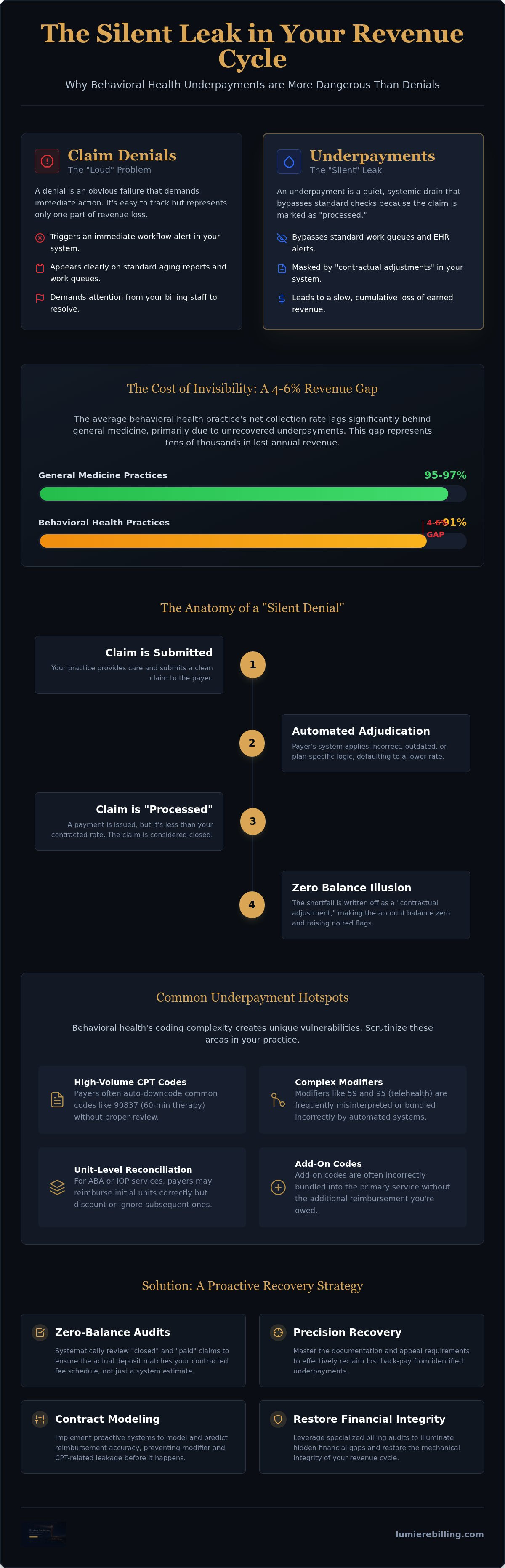 Behavioral Health Underpayment Recovery: A 2026 Guide to Reclaiming Lost Revenue infographic