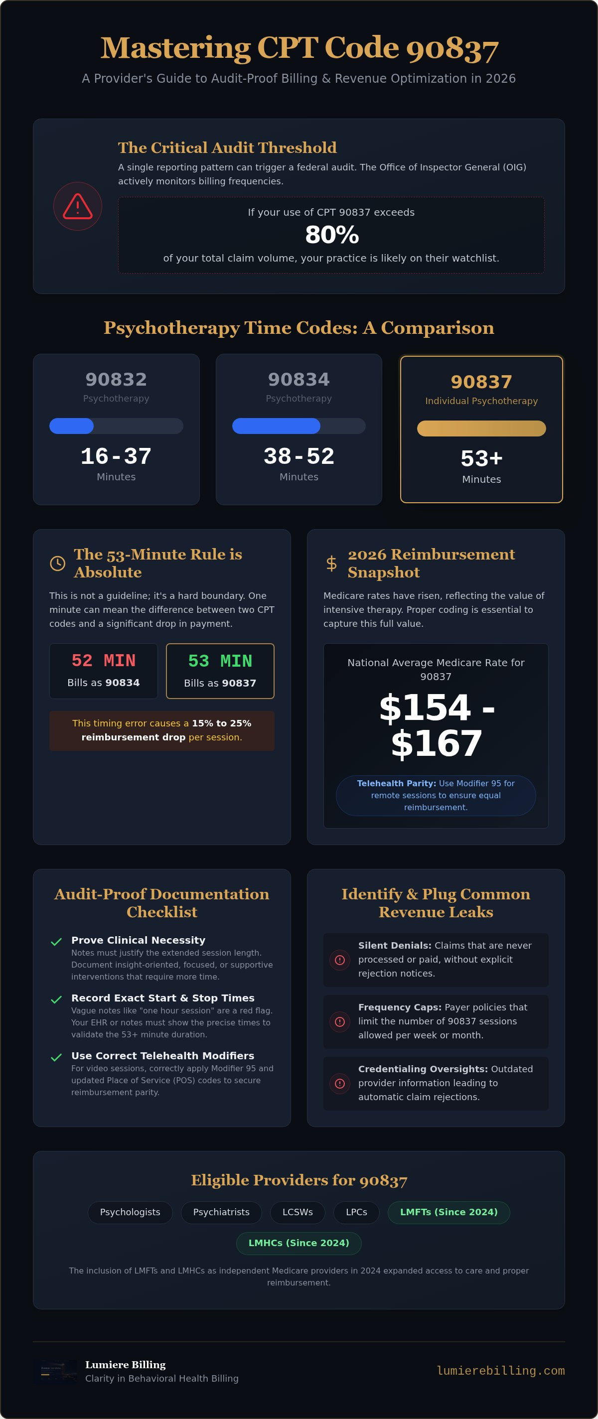 Mastering the 90837 CPT Code: The 2026 Guide to Behavioral Health Reimbursement infographic